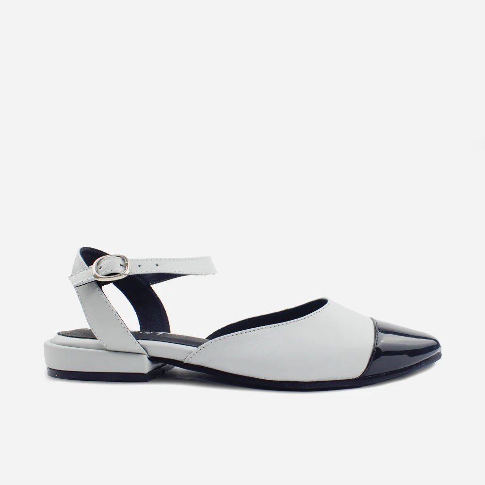 Baleta destalonada lisa de cuero para mujer - Gris