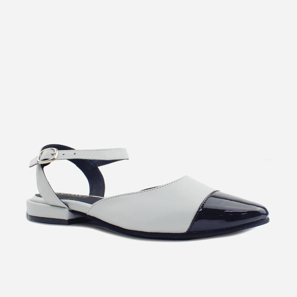 Baleta destalonada lisa de cuero para mujer - Gris - Image 2
