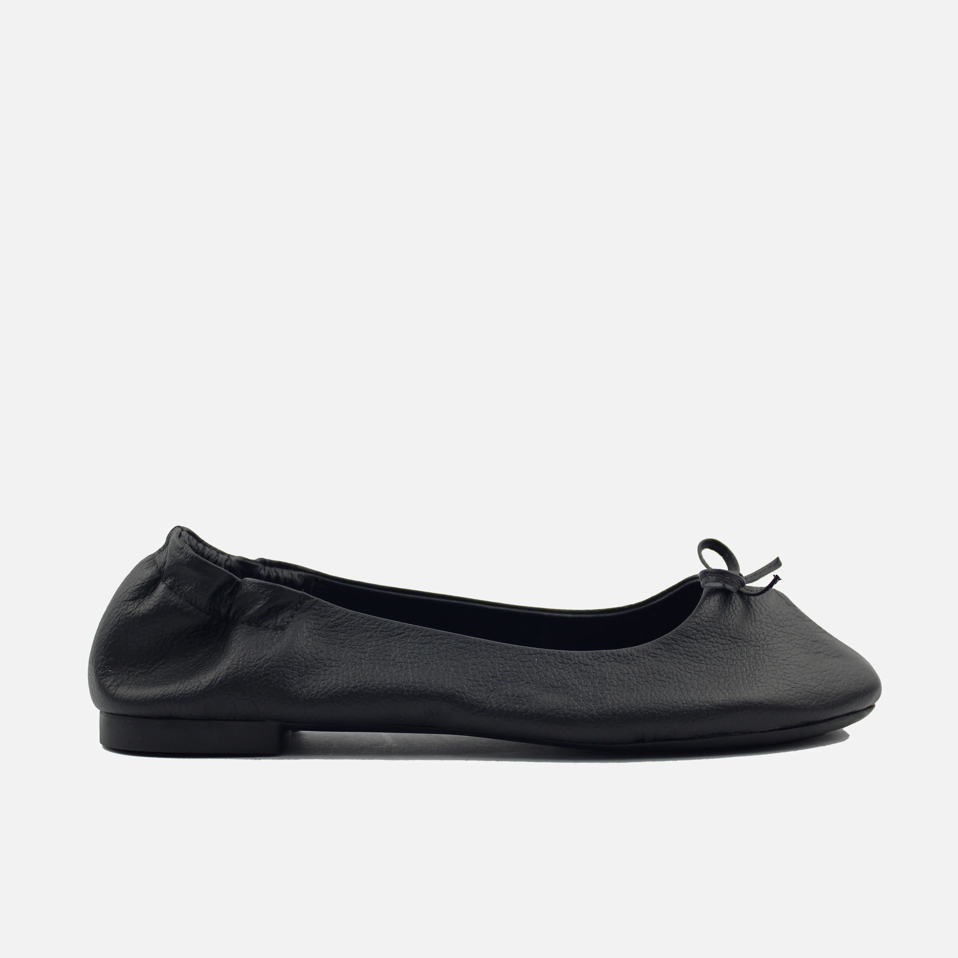 Baleta plana christal de cuero para mujer - Negro