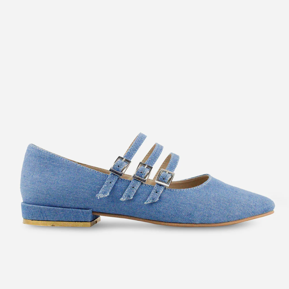 Baleta plana mary jane de textil para mujer - Azul