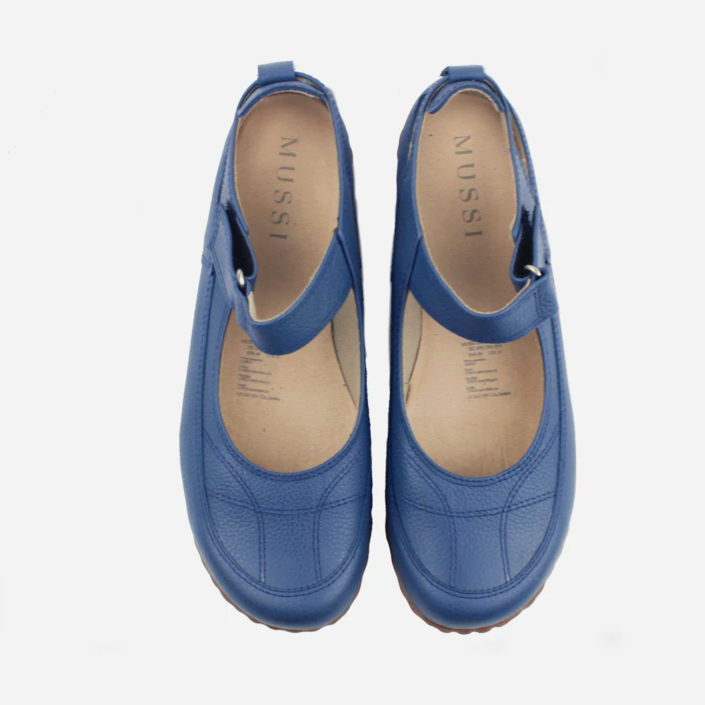 Baleta plana rielva de cuero para mujer - Azul - Image 4