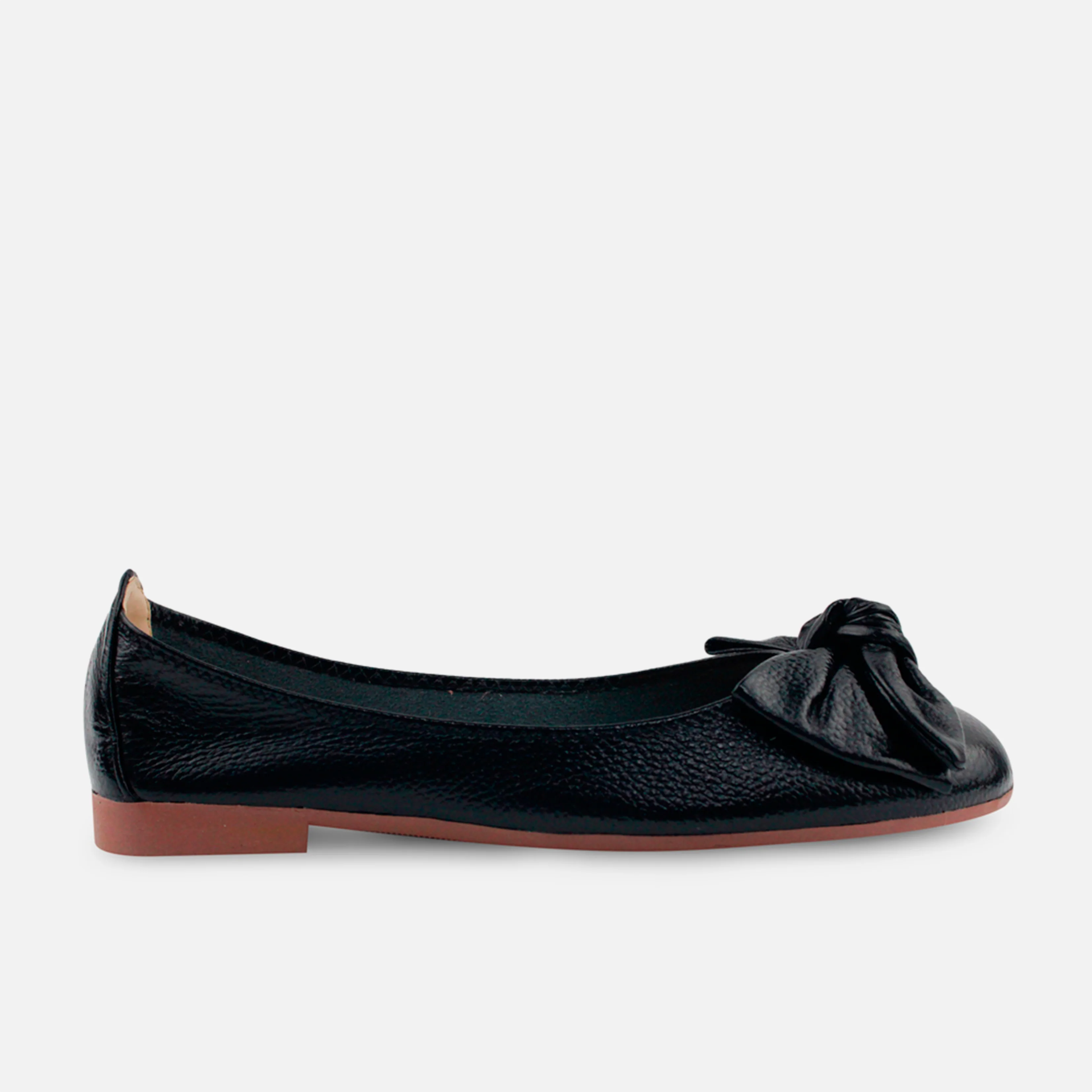 Baleta plana verano de cuero para mujer - Negro