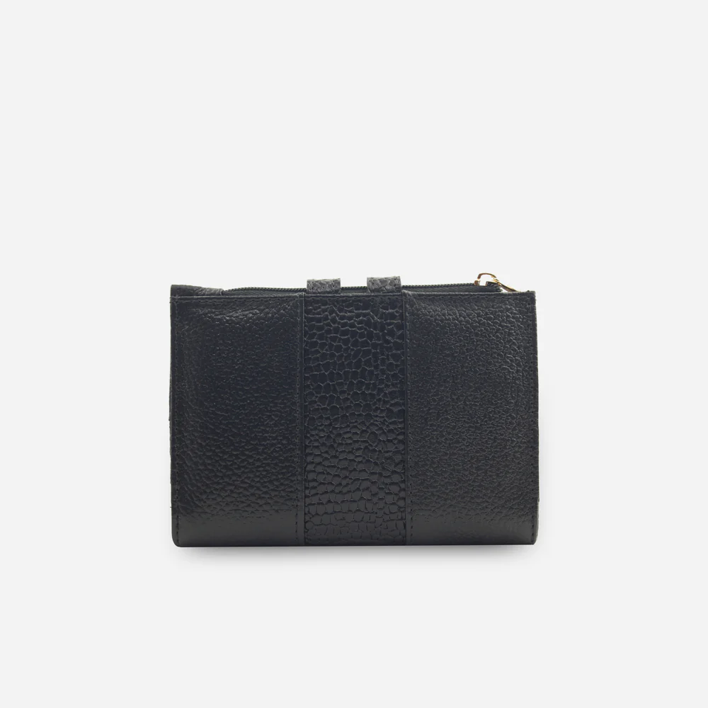 Billetera dora de cuero para mujer - Negro - Image 3
