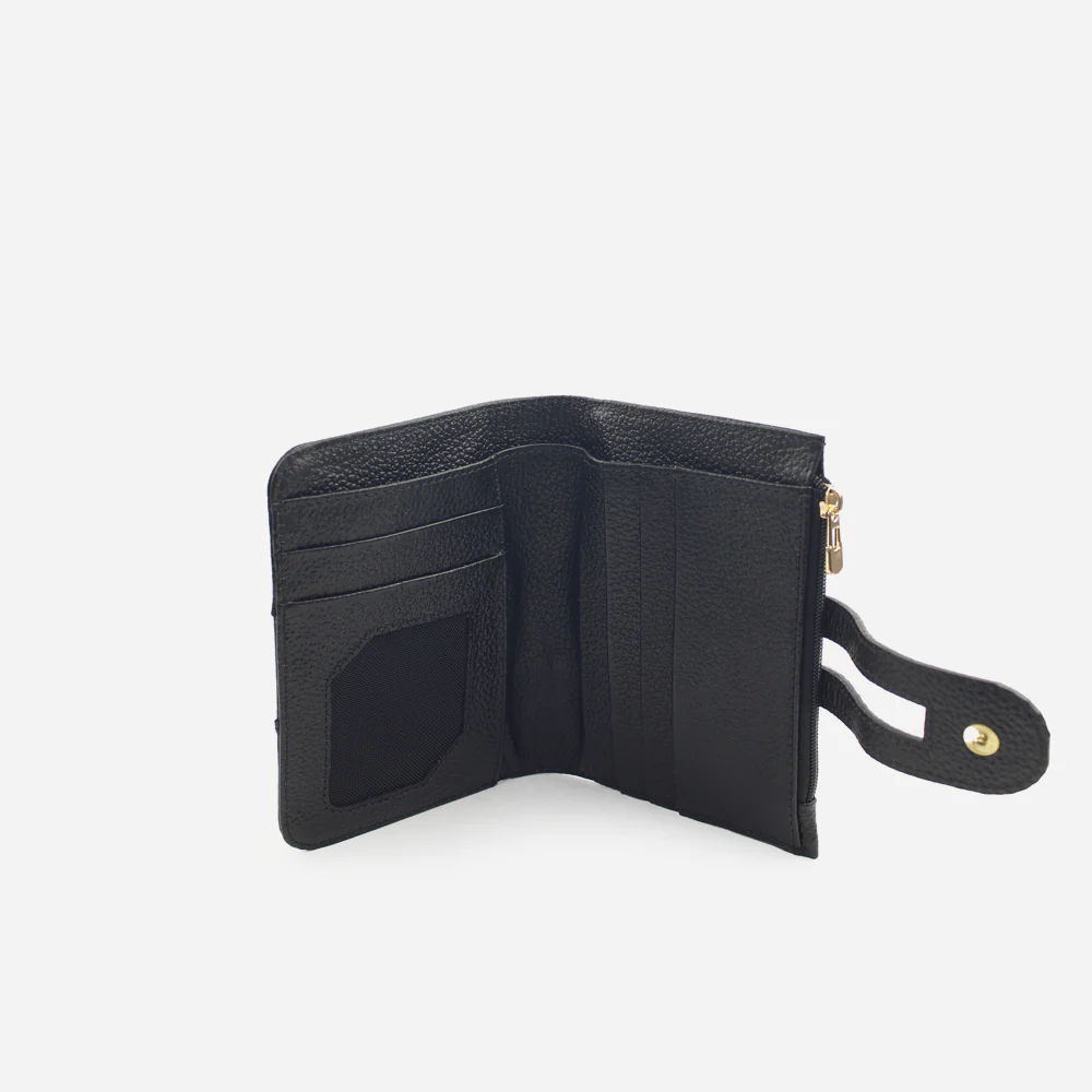 Billetera dora de cuero para mujer - Negro - Image 4