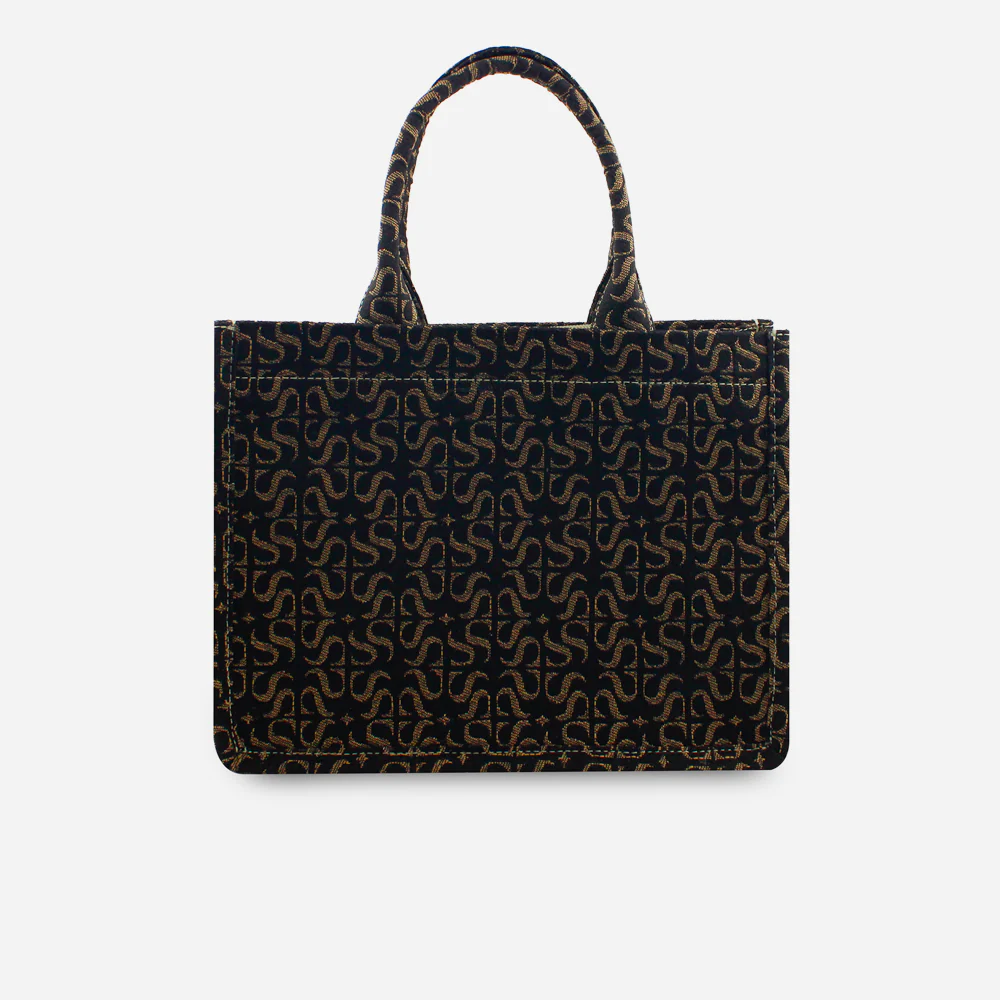 Bolso de mano rosas de textil para mujer - Negro - Image 3