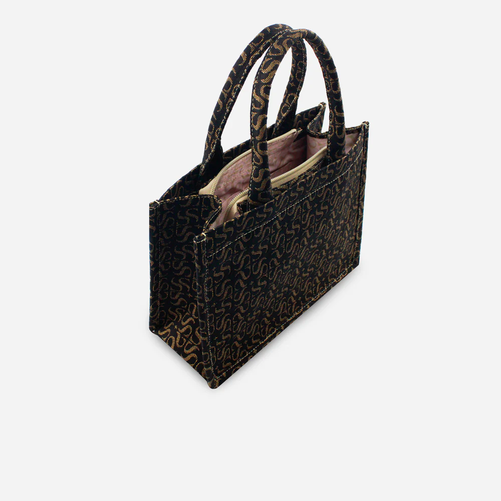 Bolso de mano rosas de textil para mujer - Negro - Image 4