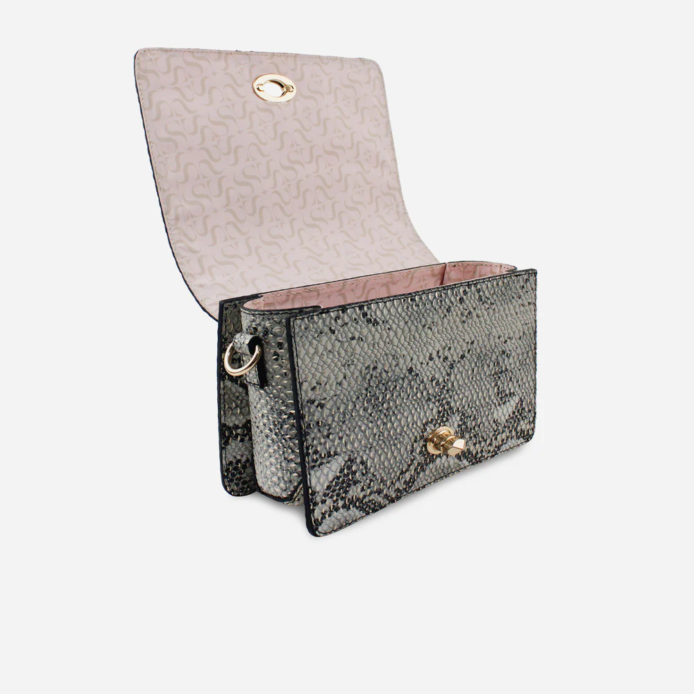 Bolso manos libres luz de cuero para mujer - Culebra negro - Image 4