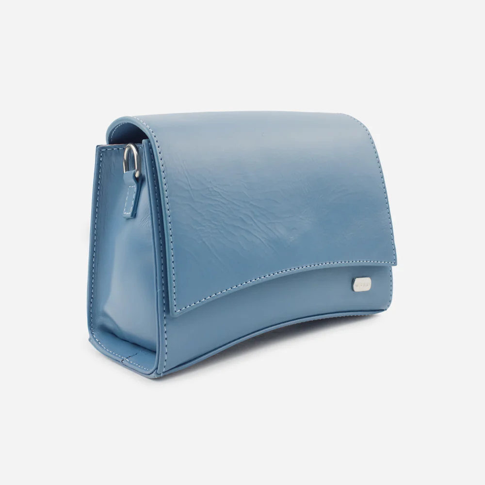 Bolso manos libres tordo de cuero para mujer - Celeste - Image 2