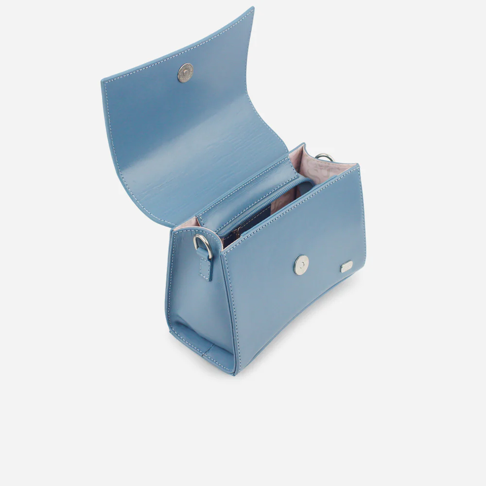 Bolso manos libres tordo de cuero para mujer - Celeste - Image 4