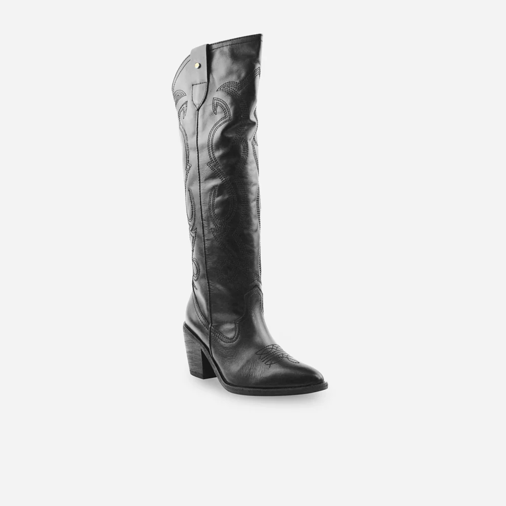 Bota tacon margarita de cuero para mujer - Negro - Image 2