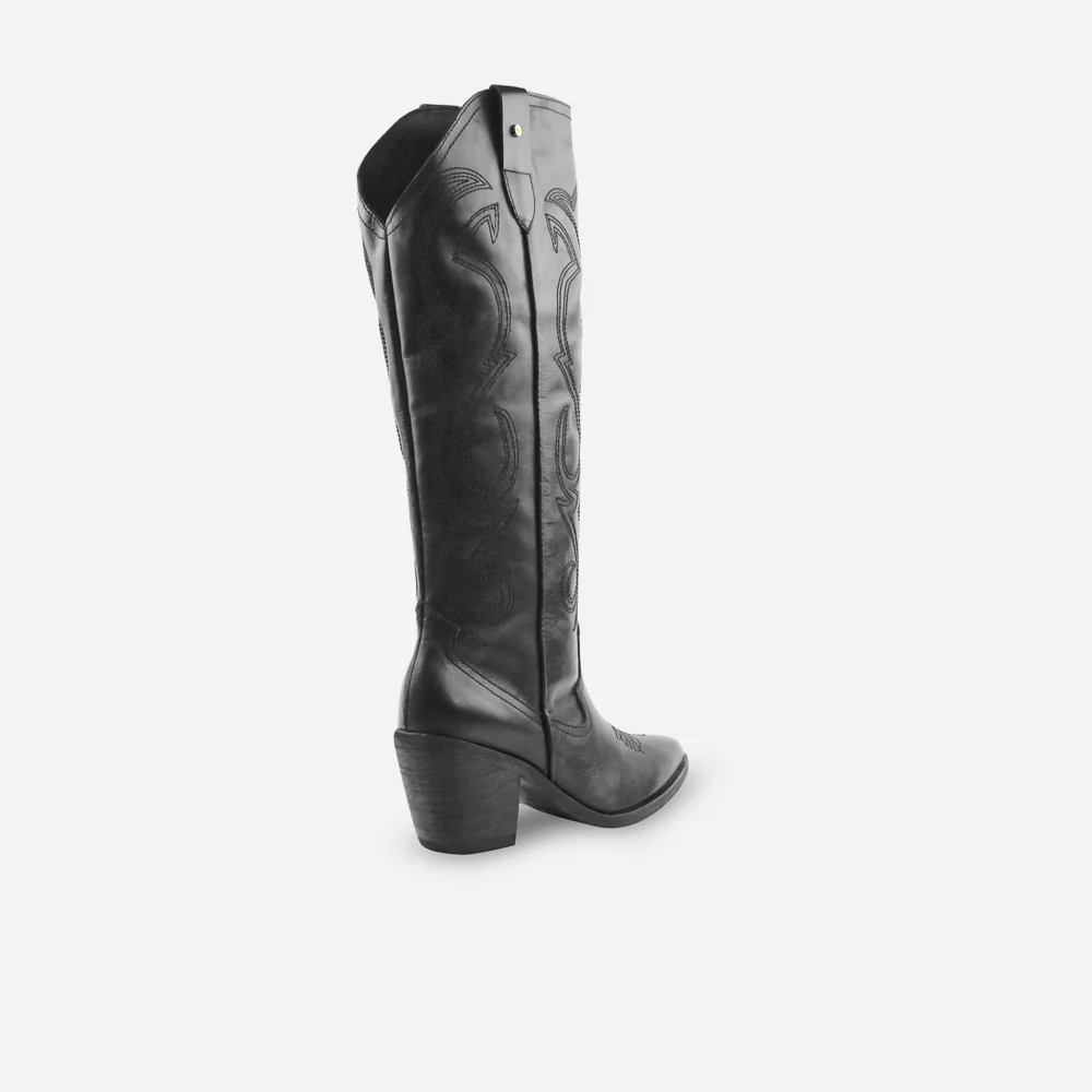 Bota tacon margarita de cuero para mujer - Negro - Image 3