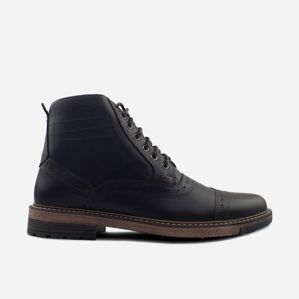 Botin con cordones atlas de cuero para hombre - Café