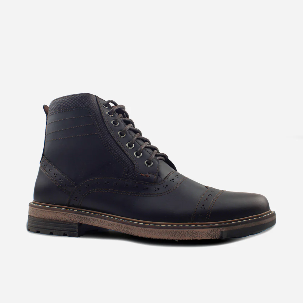 Botin con cordones atlas de cuero para hombre - Café - Image 2