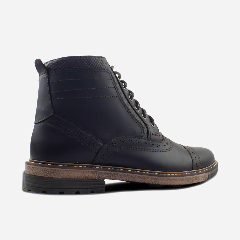 Botin con cordones atlas de cuero para hombre - Café - Image 3