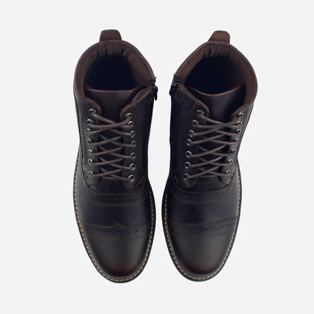 Botin con cordones atlas de cuero para hombre - Café - Image 4