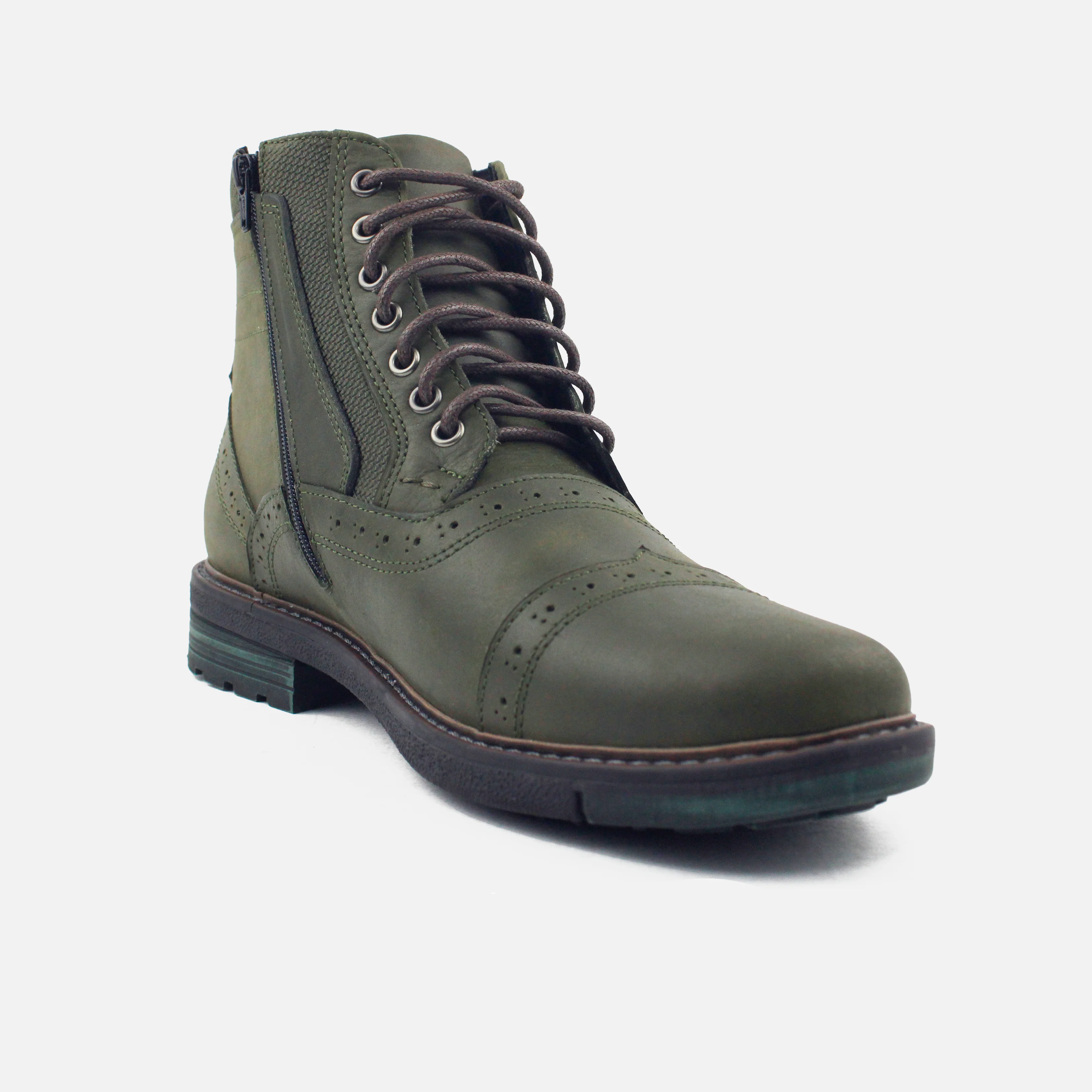Botin con cordones atlas de cuero para hombre - Verde - Image 2