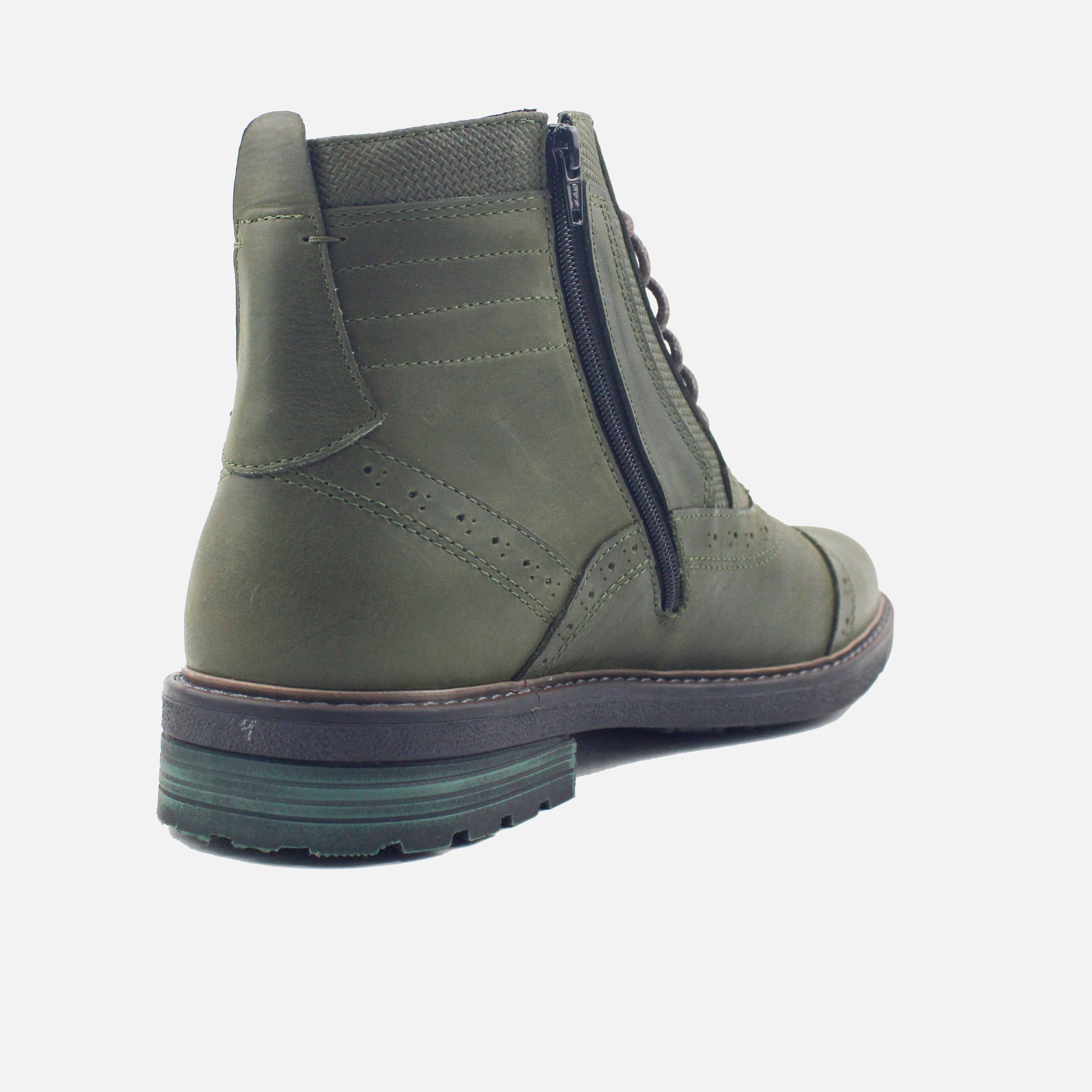 Botin con cordones atlas de cuero para hombre - Verde - Image 3
