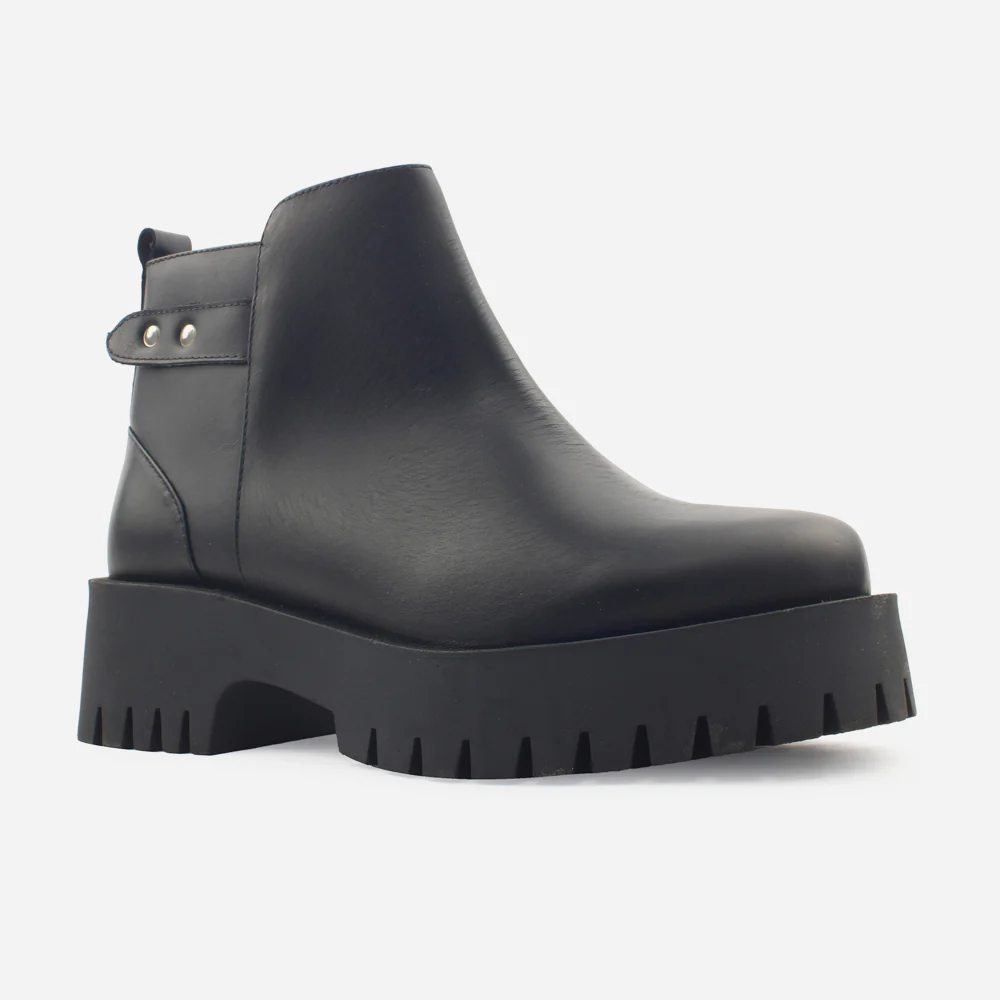 Botin flatform rina de cuero para mujer - Negro - Image 2