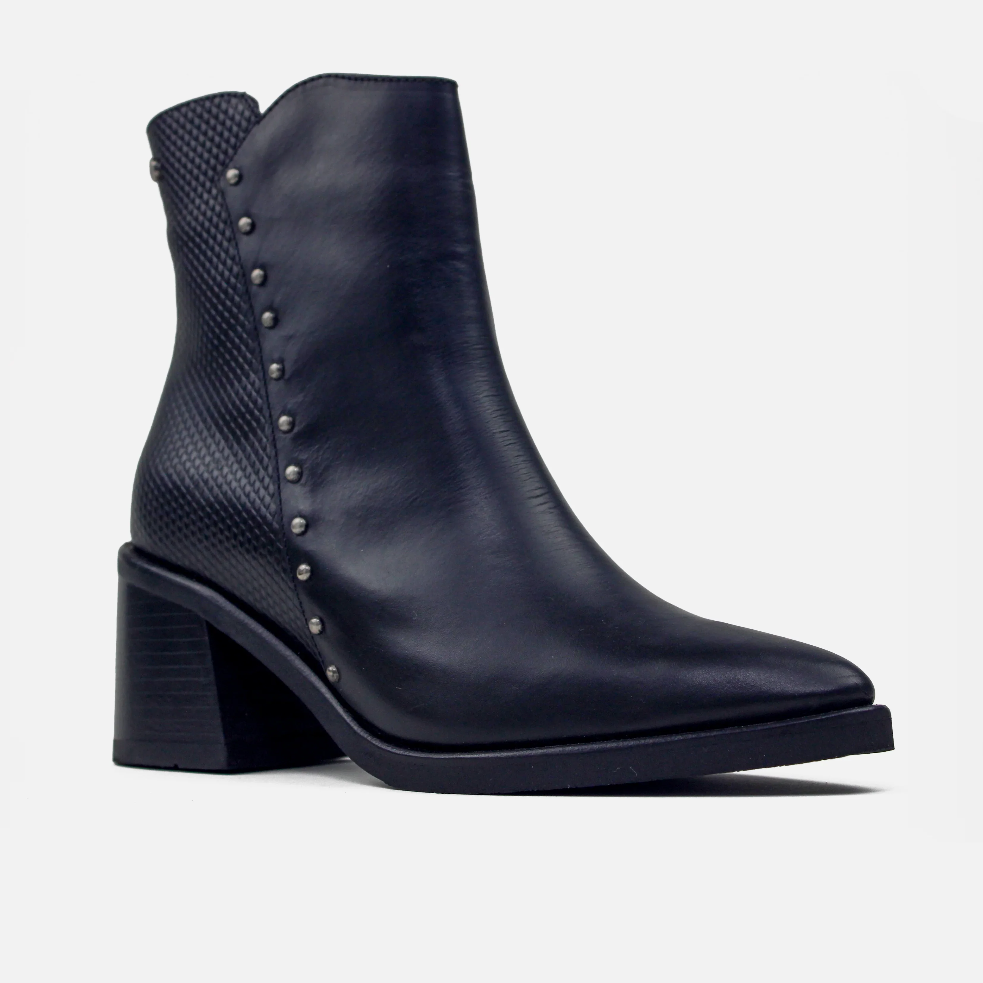 Botin tacon carina de cuero para mujer - Negro - Image 2