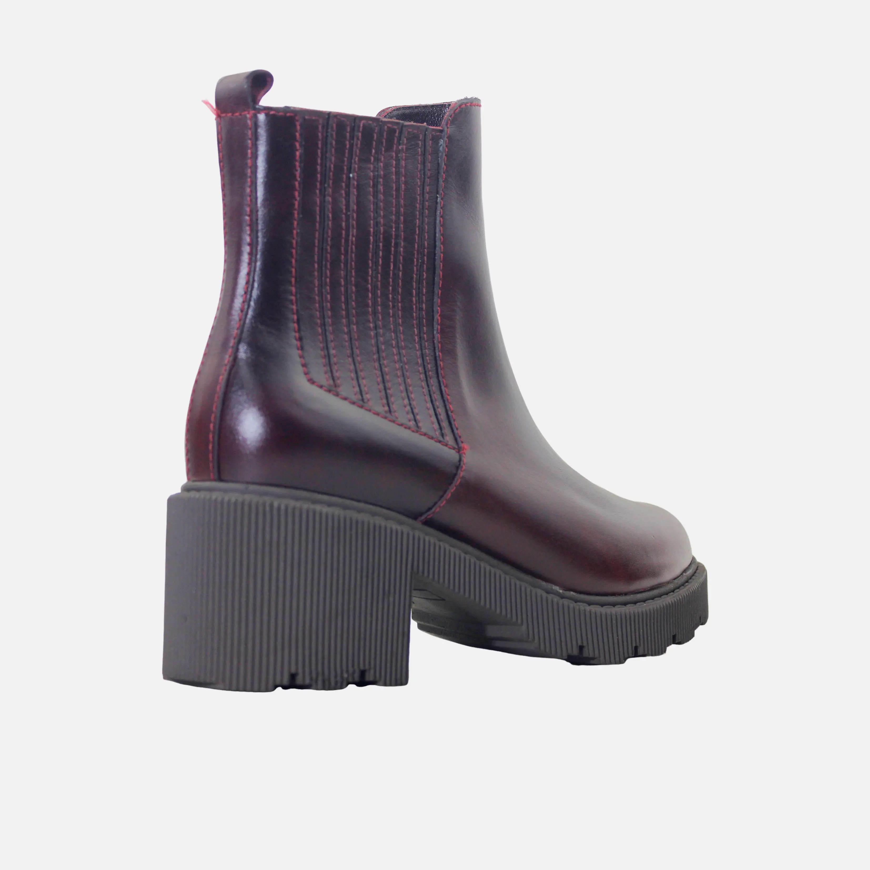 Botin tacon valencia de cuero para mujer - Vino - Image 3