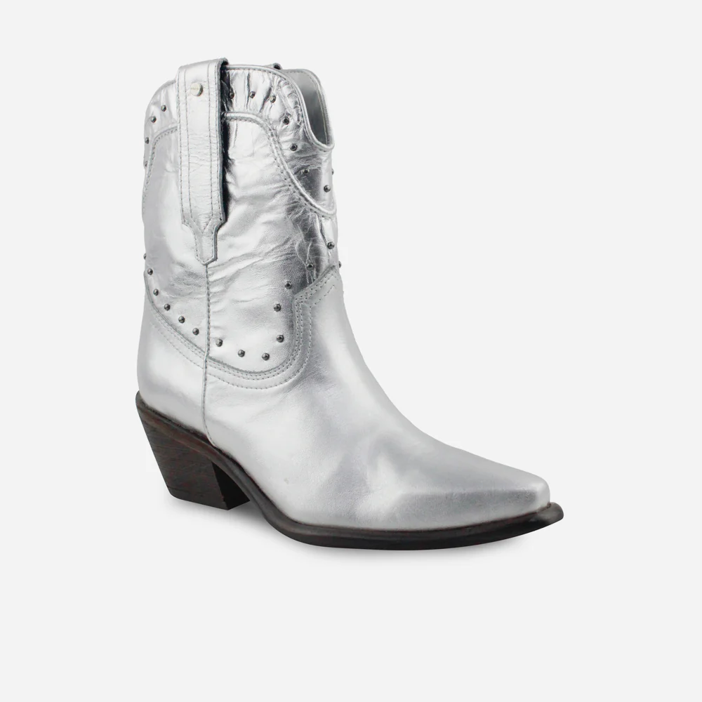 Botin texano lorenza de cuero para mujer - Plata - Image 2