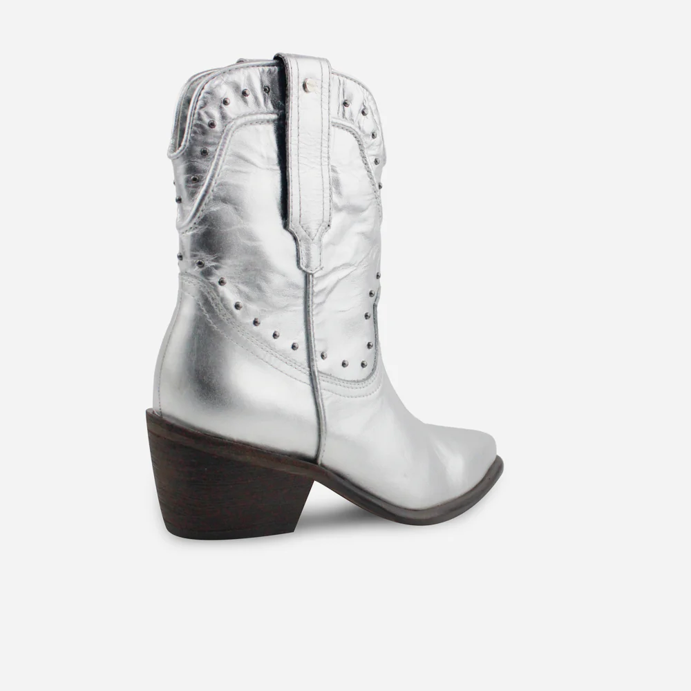 Botin texano lorenza de cuero para mujer - Plata - Image 3