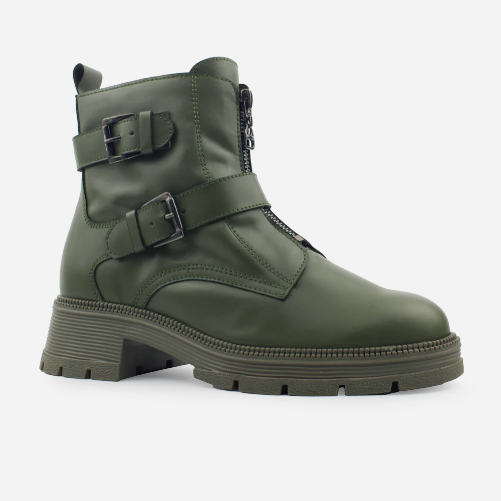 Botin tractorado aristella de cuero para mujer - Verde - Image 2