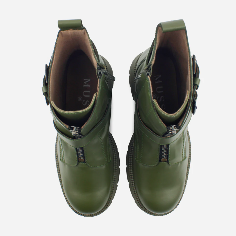 Botin tractorado aristella de cuero para mujer - Verde - Image 4