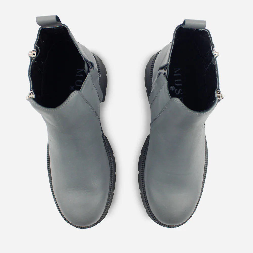 Botin tractorado becca de cuero para mujer - Gris - Image 4