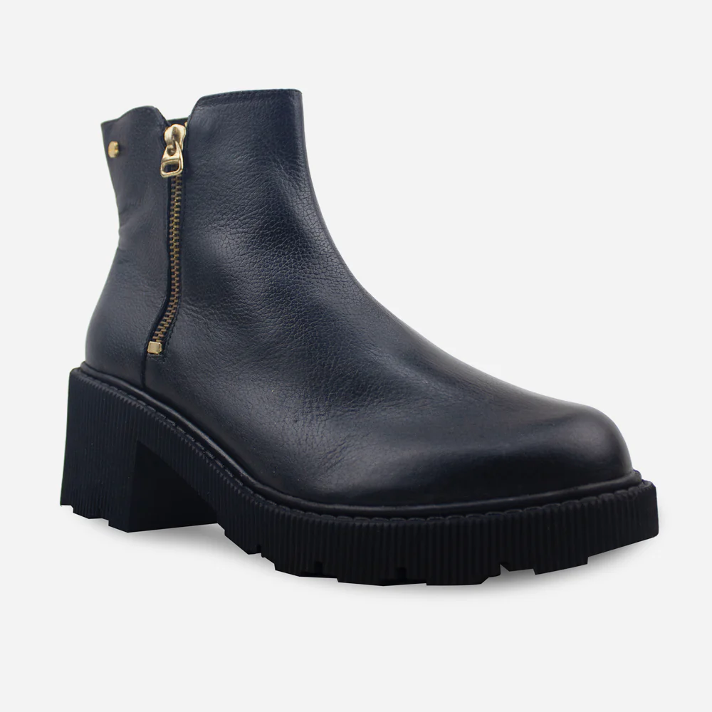 Botin tractorado clavel de cuero para mujer - Negro - Image 2