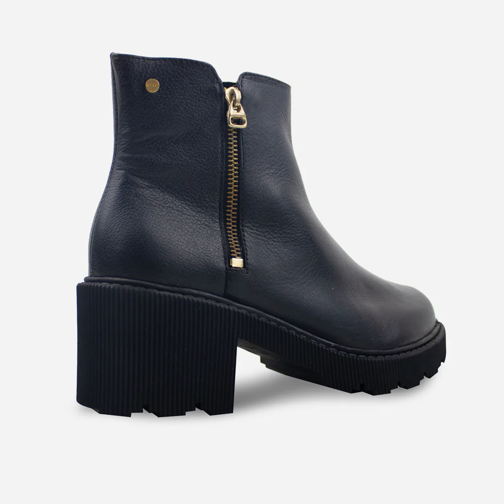 Botin tractorado clavel de cuero para mujer - Negro - Image 3