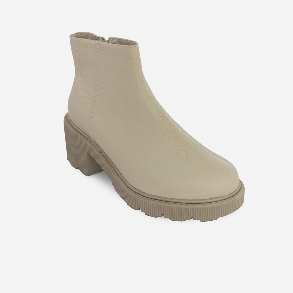 Botin tractorado natura de cuero para mujer - Hueso - Image 2