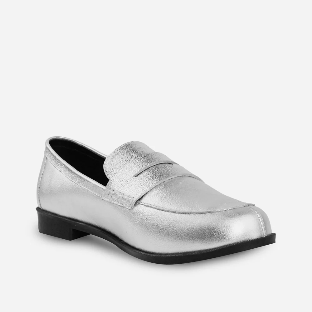 Mocasin plano cecilia de cuero para mujer - Plata - Image 2