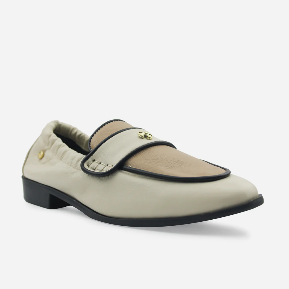 Mocasin plano rosina de cuero para mujer - Hueso - Image 2