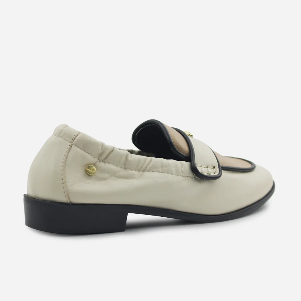 Mocasin plano rosina de cuero para mujer - Hueso - Image 3