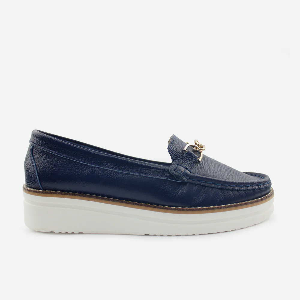 Mocasin plataforma camilla de cuero para mujer - Azul
