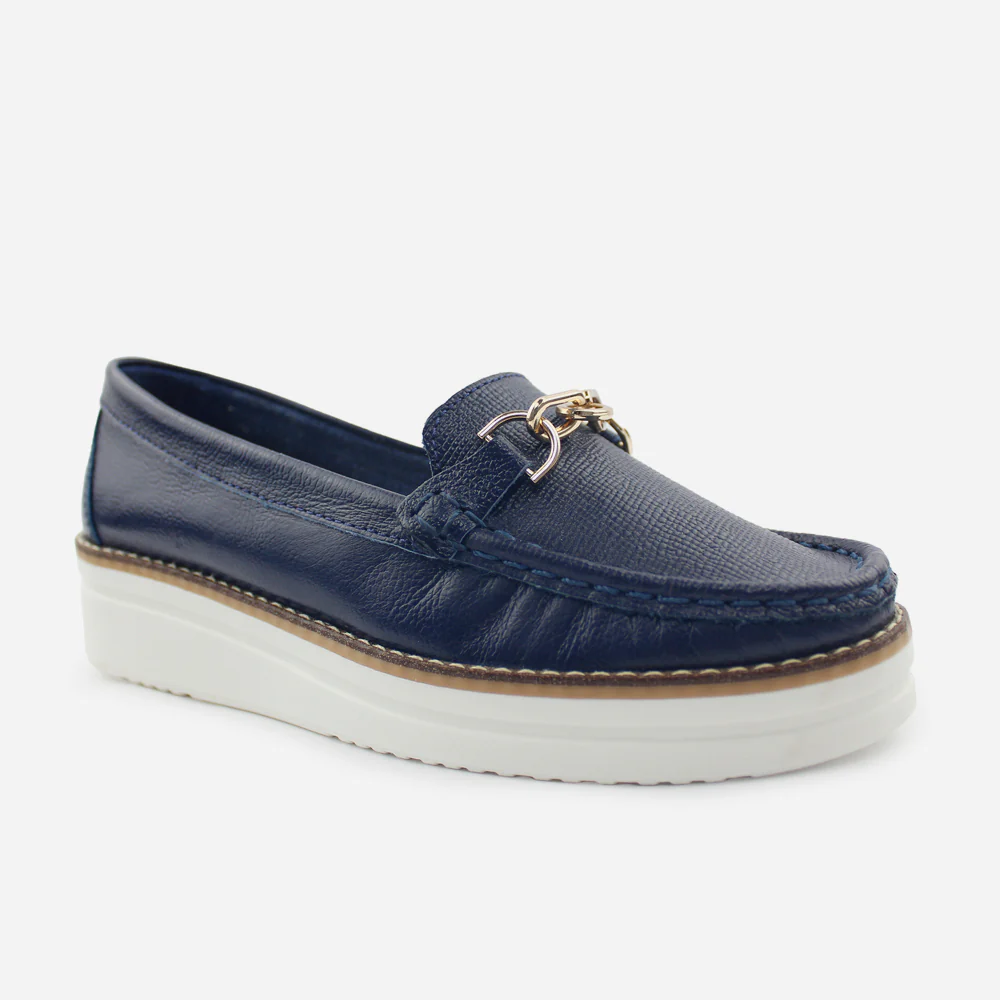 Mocasin plataforma camilla de cuero para mujer - Azul - Image 2