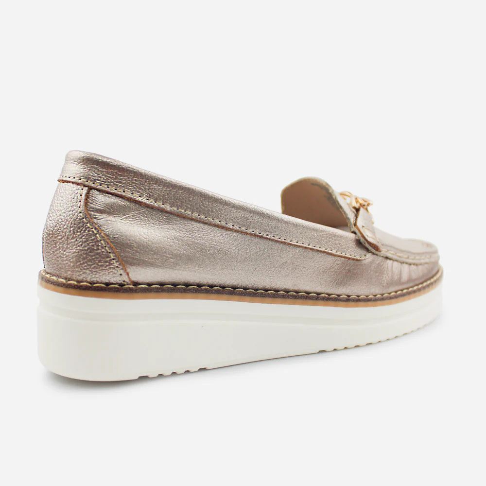 Mocasin plataforma camilla de cuero para mujer - Bronce - Image 3