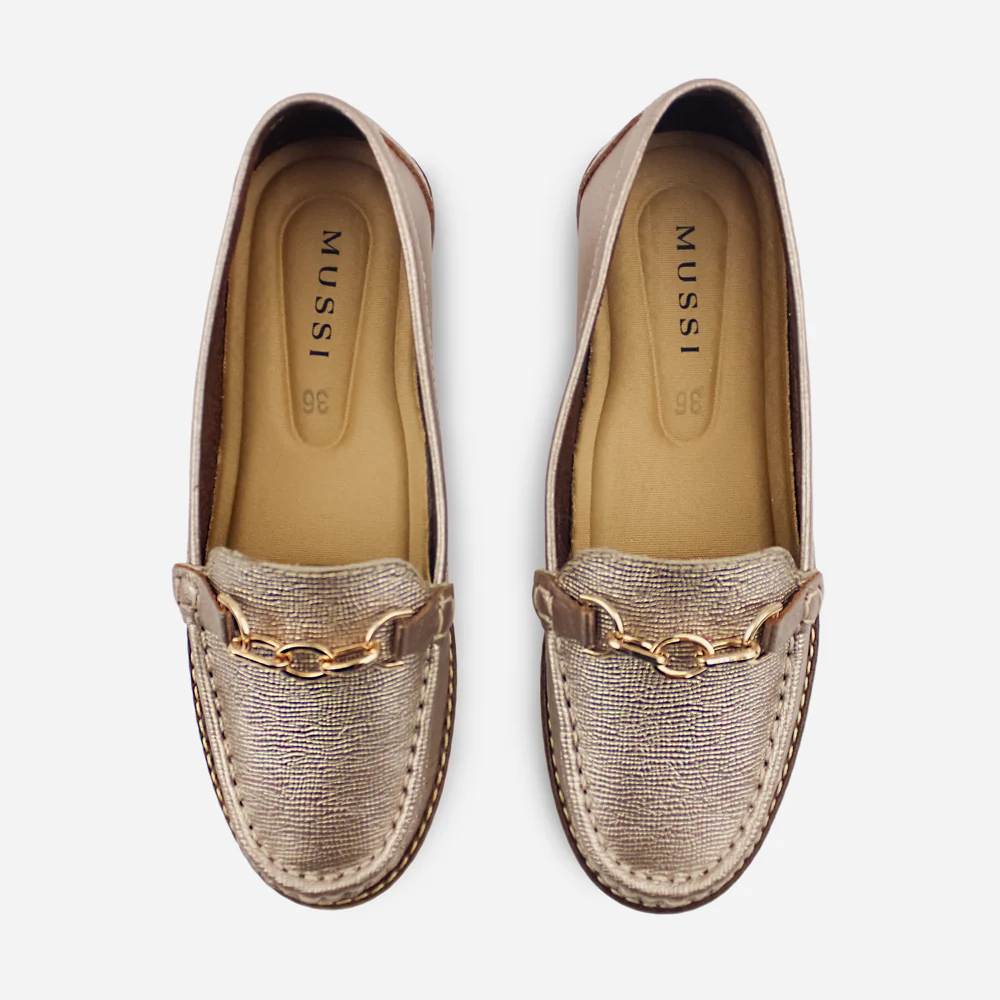 Mocasin plataforma camilla de cuero para mujer - Bronce - Image 4