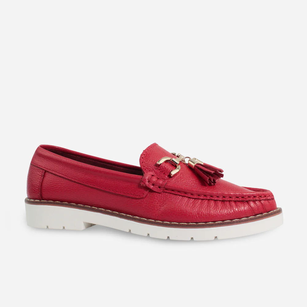 Mocasin plataforma primavera de cuero para mujer - Rojo - Image 2