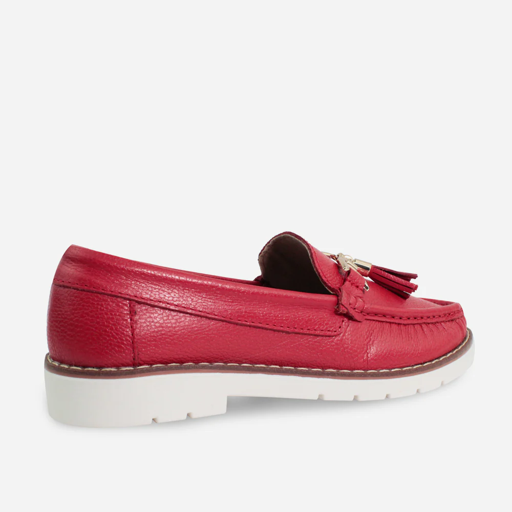 Mocasin plataforma primavera de cuero para mujer - Rojo - Image 3