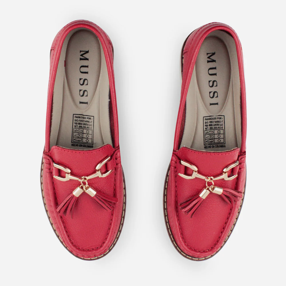 Mocasin plataforma primavera de cuero para mujer - Rojo - Image 4