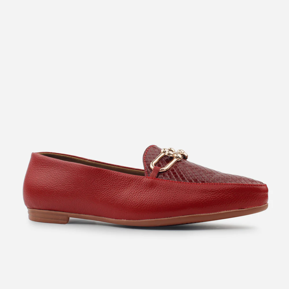 Mocasin sleeper bianca de cuero para mujer - Rojo - Image 2