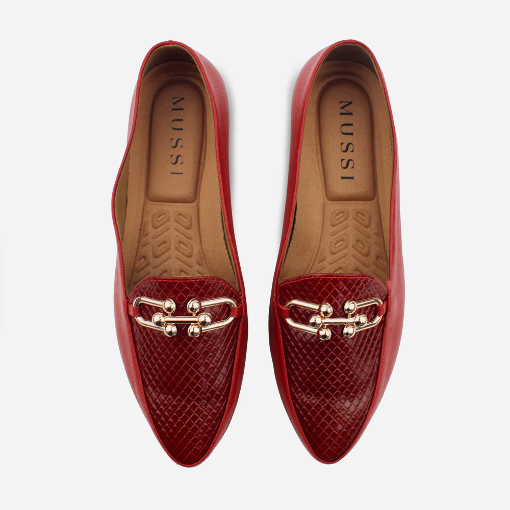 Mocasin sleeper bianca de cuero para mujer - Rojo - Image 4
