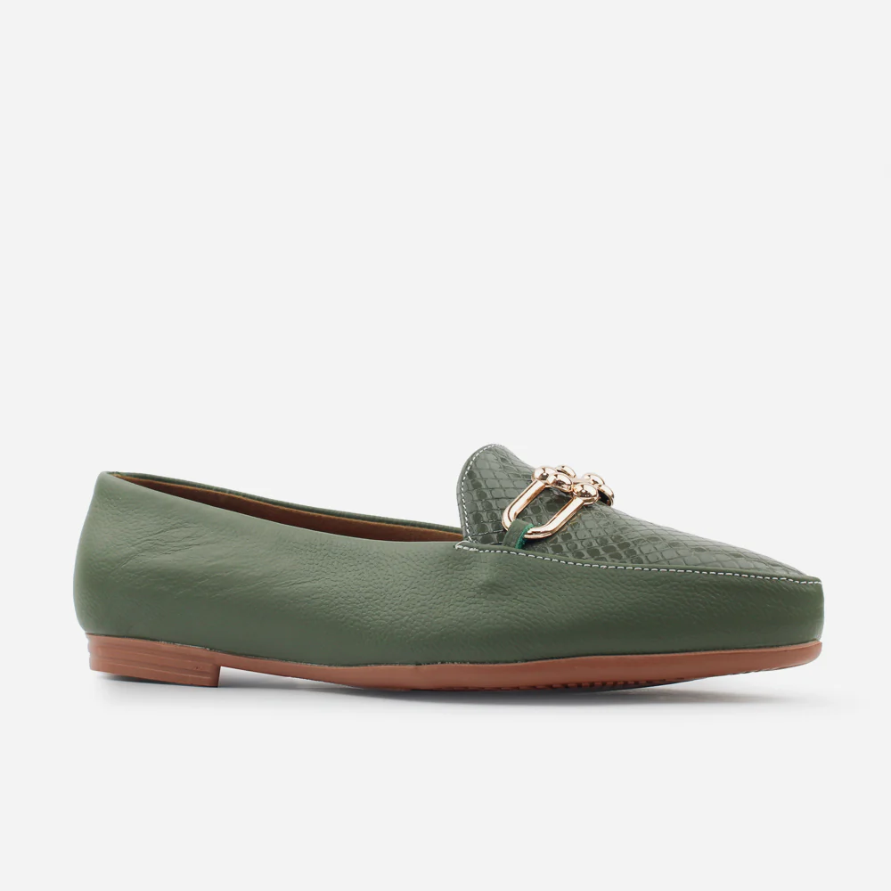 Mocasin sleeper bianca de cuero para mujer - Verde - Image 2