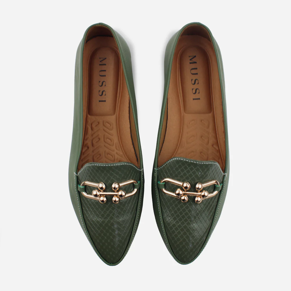 Mocasin sleeper bianca de cuero para mujer - Verde - Image 4