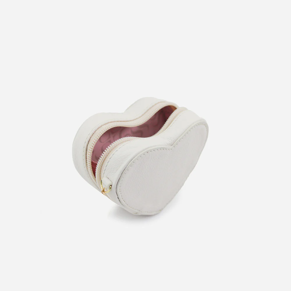Monedero corazón de cuero para mujer - Hueso - Image 4