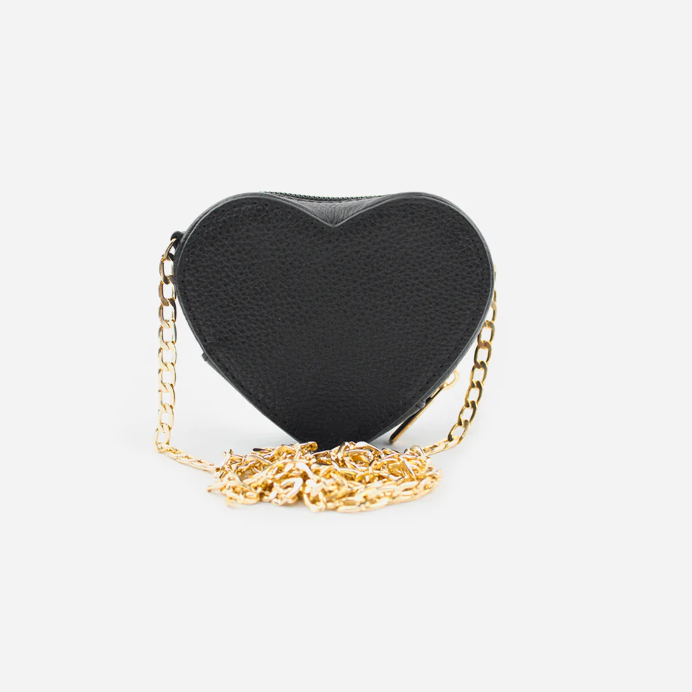 Monedero corazón de cuero para mujer - Negro - Image 3