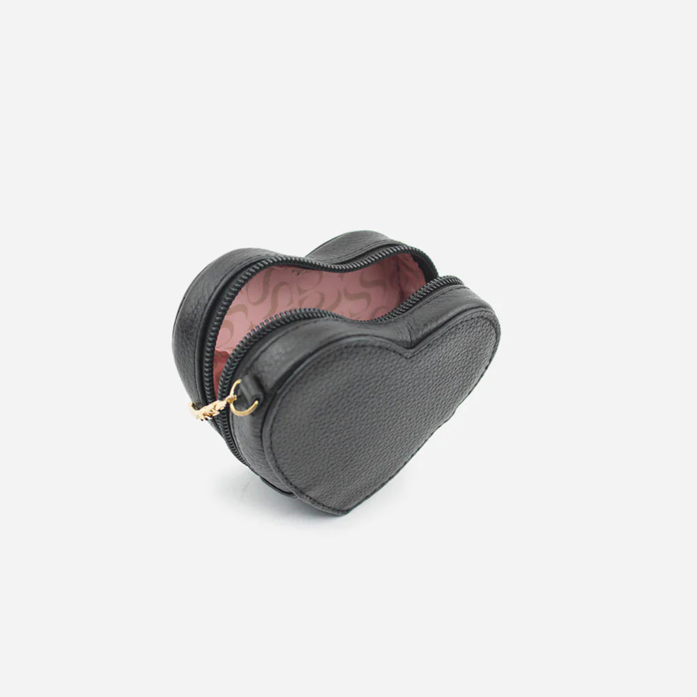 Monedero corazón de cuero para mujer - Negro - Image 4