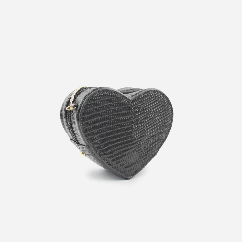 Monedero corazón de cuero para mujer - Negro - Image 2